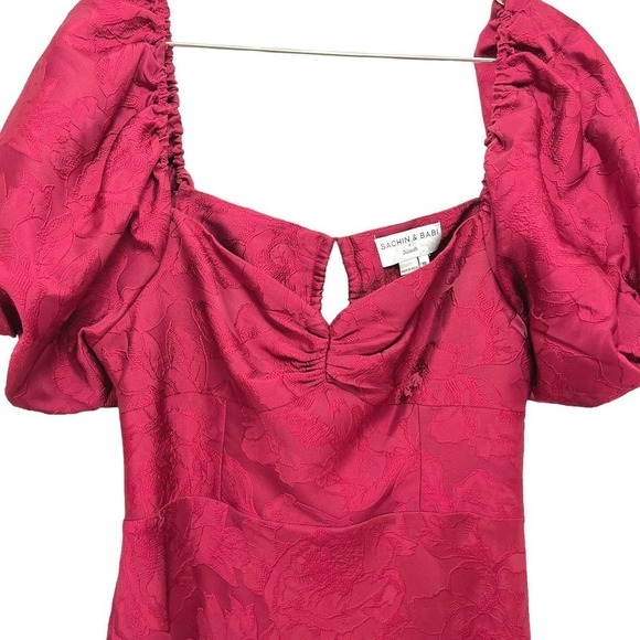 Sachin & Babi Gabby 80s-Inspired Puff Sleeve Cut-Out Tie Back Midi Dress 10 - Picture 6 of 14